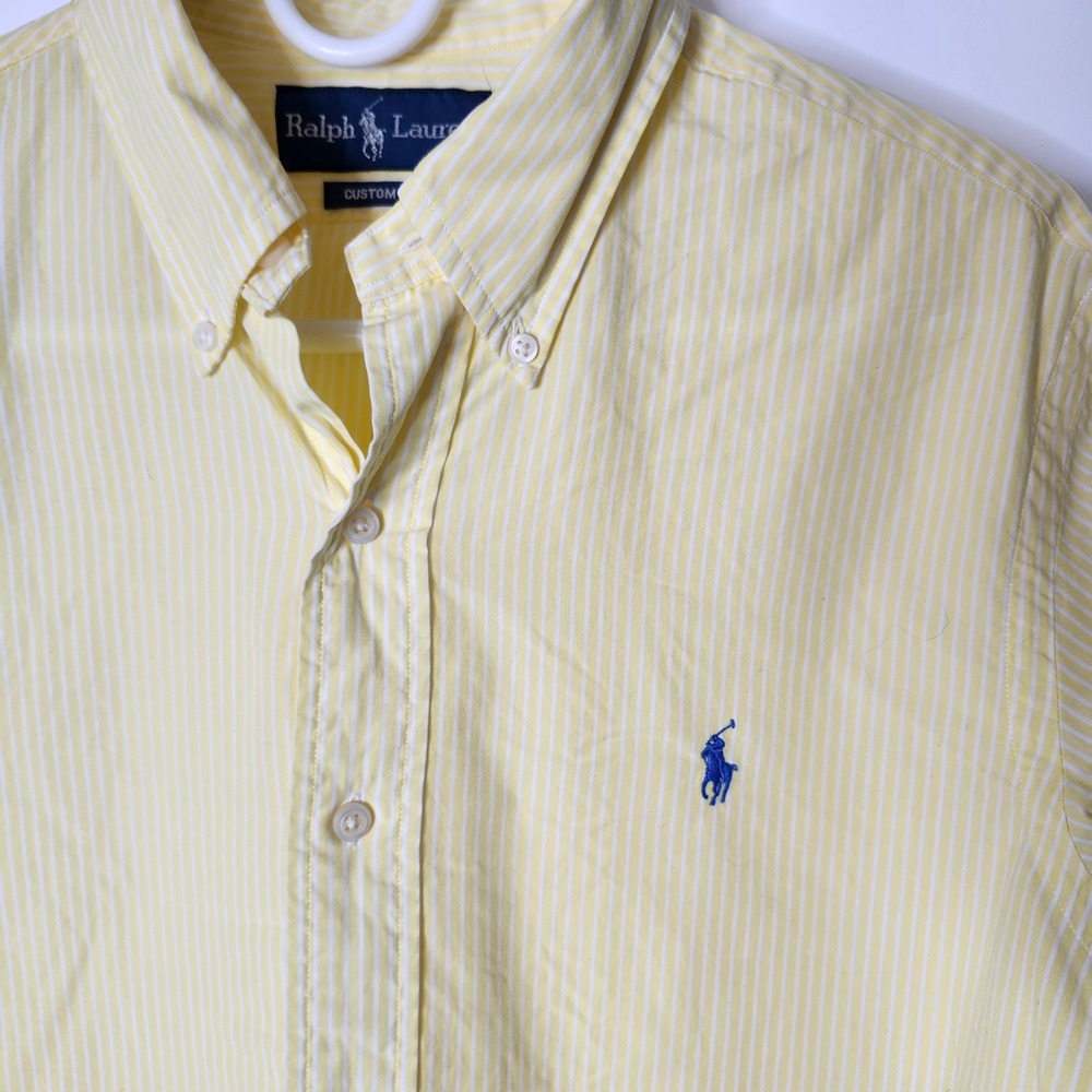 Ralph Lauren Mens Custom Fit Yellow Striped Button Down Shirt Medium Pony Preppy